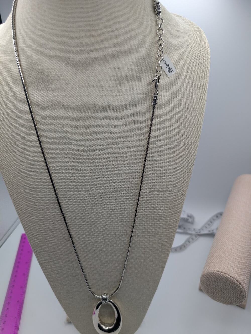 Brighton Talana Silver-Tone Long Snake Chain Necklace NWT Oval Pendant JL5370
